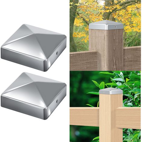 Jiubiaz 10 Stück Pfostenkappe 71x71 mm aus Eisen, Zaunpfosten Schutzkappen, wetterfest und rostfrei, dekorative Pyramidenform für Garten Silber