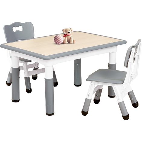 Table et Chaise Enfant Réglable en Hauteur, Table pour Enfant avec 2 Chaises - pour Les 3 à 8 Ans, Facile à Nettoyer (3 Pièces) - Gris (1/5)