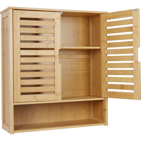Unho – Armoire murale salle de bain 60x20x70cm – En bambou renouvelable – Étagère ajustable – Montage mural facile – Élégante et robuste (1/5)