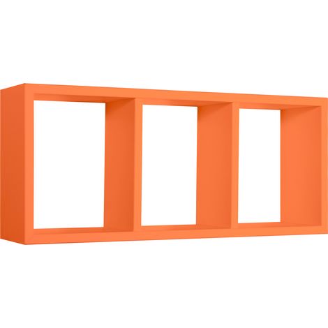 Mensola Rettangolare 3 Scomparti da Parete 70x30x15.5 cm in Fibra di Legno Tristano Arancio (1/5)