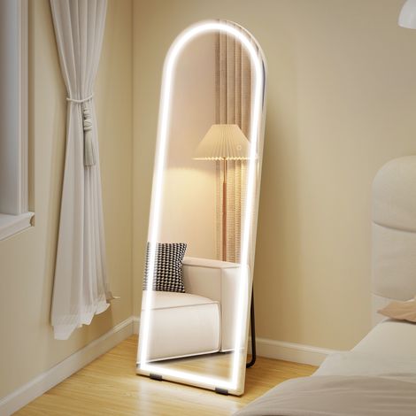 150x50cm - Miroir debout corps entier doté de lumières Arqués sans cadre 3 Températures de couleur réglables Luminosité Transparent