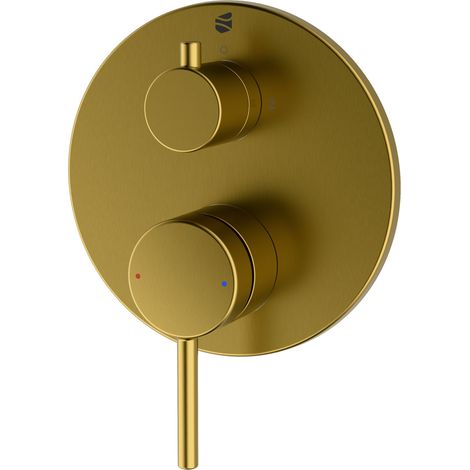 BERNSTEIN Grifo mezclador redondo de pared para bañera, encastrado en latón dorado cepillado, cartucho cerámico, 14x18x4,5cm (AnxAlxPr), VIREO Oro cepillado