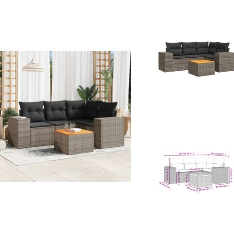 The Living Store 5-tlg. Garten-Sofagarnitur mit Kissen Grau Poly Rattan - Gartentisch (1/3)