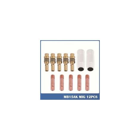 12pcs Poste a Souder Mig sans Gaz Embouts de Contact de Buse de Soudage 15AK MIG/MAG Support de Connecteur de Gaz 0,8 mm, Buse Gas Conique, Support Tube de Contact, Consommables de Chalumeau (1/4)