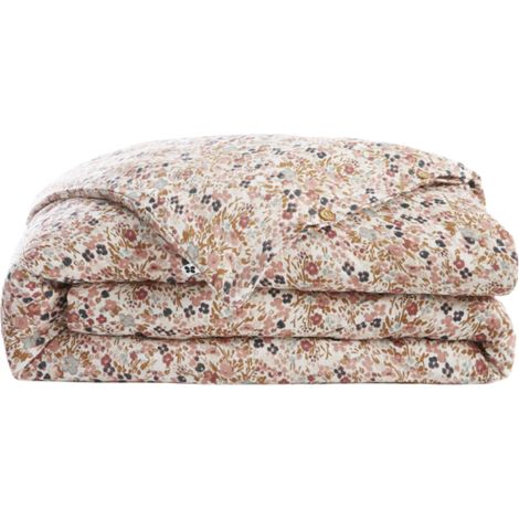 Housse de couette gaze de coton imprimé floral rose 140x200