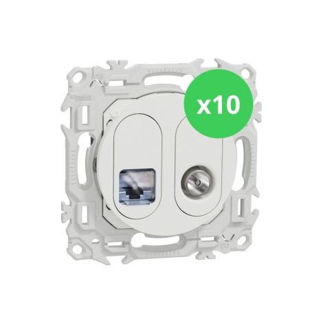 Schneider - Odace 2025 - LOT de 10 Prises mixte RJ45 Cat.6 STP + TV - Blanc craie - Ru00e9f : S920141 x 10 (1/5)