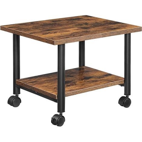 Support d'Imprimante, Chariot Mobile à 2 Niveaux avec roulettes, 48,5 x 40 x 36,5 cm, Style Industriel, Cadre en Métal, pour Bureau, Domicile, Copieur, Marron Rustique et Noir EBF02PS01 (1/2)