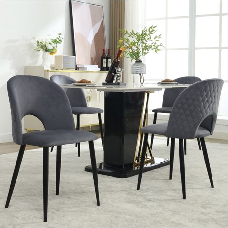 Sedia da pranzo imbottita in velluto grigio con schienale e gambe regolabili 47 x 44 x 84 cm (1/5)