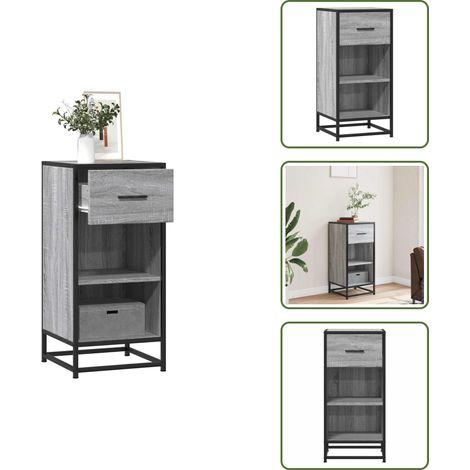 vidaXL Buffet sonoma gris 35,5x35x76 cm bois d'ingénierie et métal (1/5)