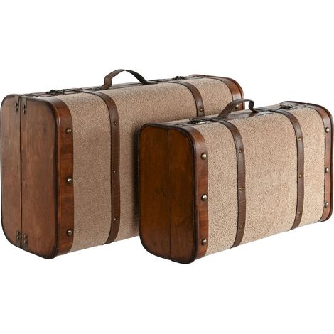 Coffre en bois et polyester style alpino - Marron bois avec touches beige (1/5)