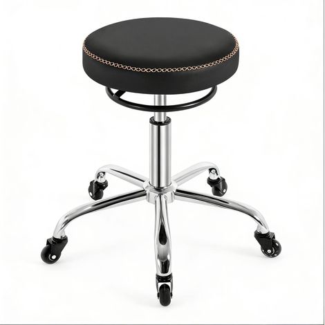 Sgabello da ufficio regolabile 46-58 cm in PU nero con ruote - CHICFURN (1/5)