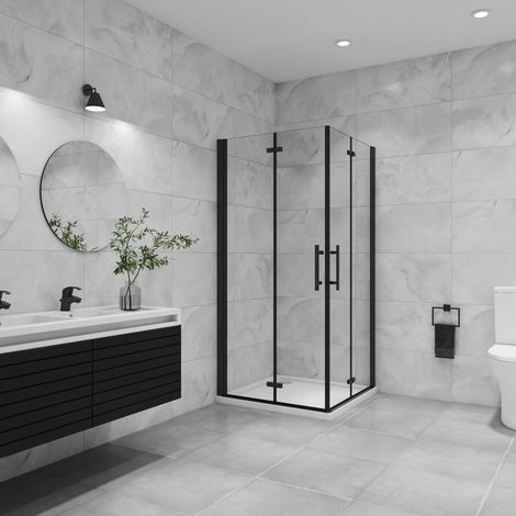 Duschkabinen 6mm NANO ESG schwarze 180° Falttür Eckeinstieg 90x70x185cm Scharniertür Duschabtrennung Dusche