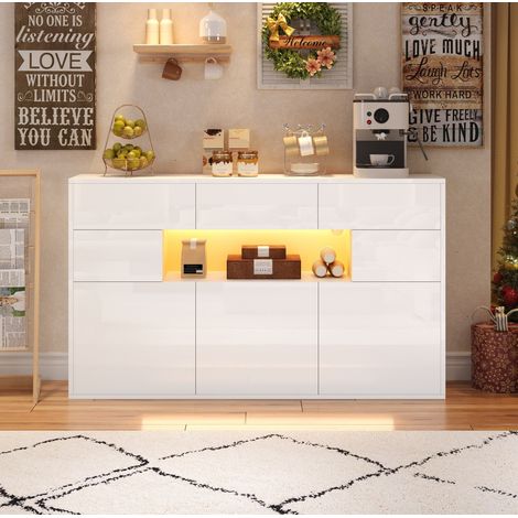 Aparador salón con LED y 3 cajones blanco OKMYHOME (1/5)