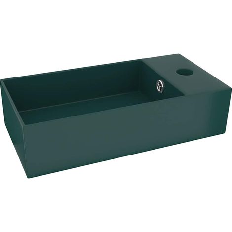 Badezimmer-Waschbecken mit Überlauf Keramik Dunkelgrün vidaXL