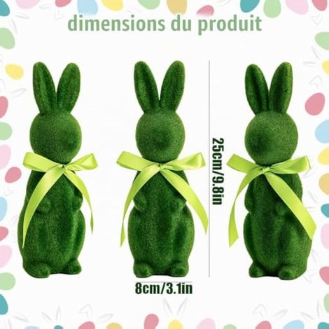 Lot 3 Lapins De Pâques Vert Flocage Décoration Lapin Avec Nœud Papillon Sculpture Lapin Mousse Vert Pour Décoration Printemps Cadeau Fête Table Maison 25 Cm (1/3)