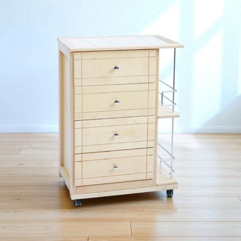 Carrello da cucina GIADA con 4 cassetti e portabottiglie Naturale (1/5)