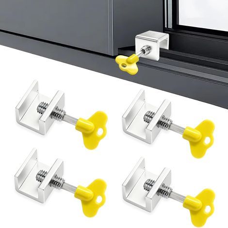 Set of 4 Sliding Door Locks, Stainless Steel, Keys Included, Anti-Slip Spacer, For Doors and Windows (1/5)