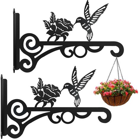 CCYKXA  Wandmontierter Hängekorbhalter, 2 Pflanzenhaken, Wandhaken aus Eisen für Pflanzen, Blumentöpfe, Garten- und Balkondekoration (Schwarz)