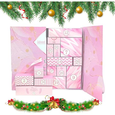 Calendrier de Noël pliable 24 jours - Rose - Rechargeable - Pour , , amis, collations, chocolats, bonbons sur bureau, armoires, bureaux (1/5)