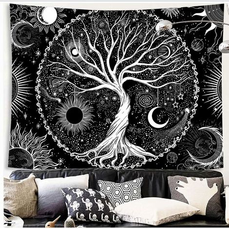 Wall Tapestry, Moon Tapestry, Indian Tapestry, The Wall Decor for Bedroom, Living Room, Home (The Tree of Life and The Sun, The Moon, 150 x 200 cm) (1/4)