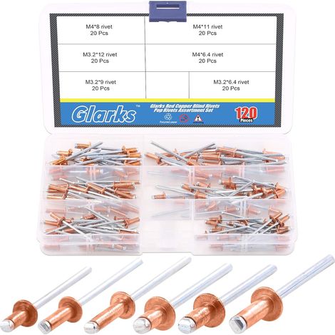 Assortiment de 120 rivets aveugles en cuivre rouge de 6 tailles pour tôle, automobile, chemin de fer et meubles (1/5)