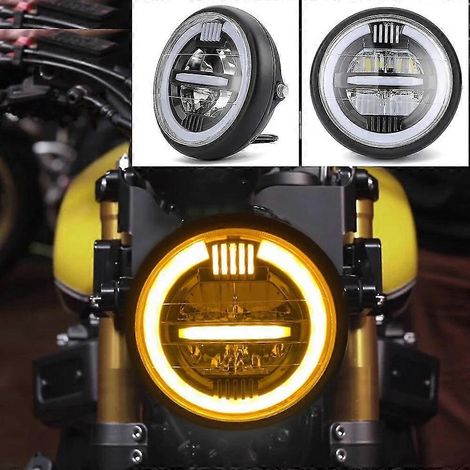 75 Zoll Universal-Motorrad-LED-Scheinwerfer, bernsteinfarbenes/weißes Licht, passend für Cafe Racer-Motorräder.
