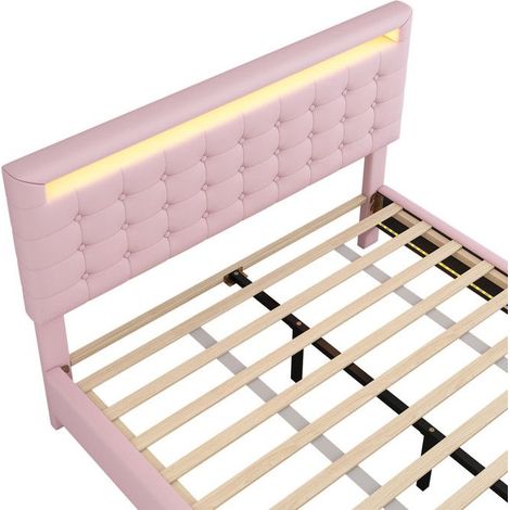 Lit double 140x200 cm - PU - Éclairage LED - Tête de lit réglable - Rose (1/5)