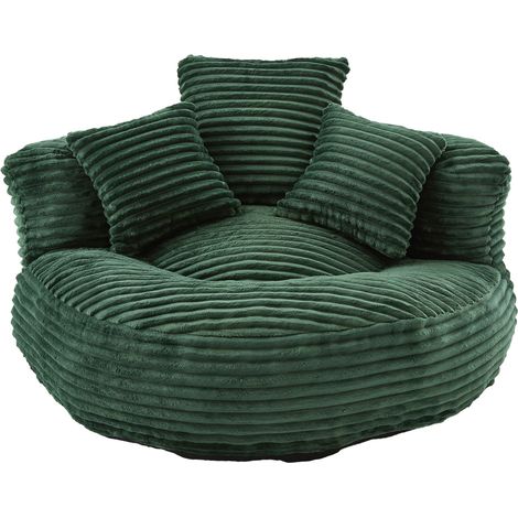 Sillón puf de corduroy verde oscuro con respaldo alto y 3 cojines (1/5)