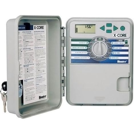 Hunter – Programmateur arrosage 4 stations 3 programmes – Alimentation 230V – Compatible sonde Solar Sync – XC401E (1/5)