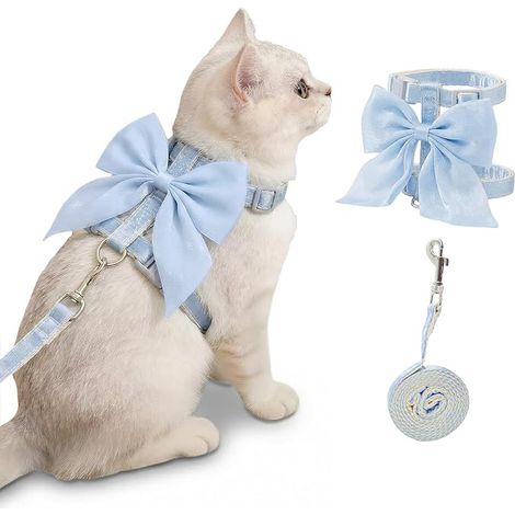 Harnais Laisse Chat Noeud Bleu Harnais Chat Harnai Chats Anti Evasion Convient Promenades Extérieur Chats Pesant S (1/3)