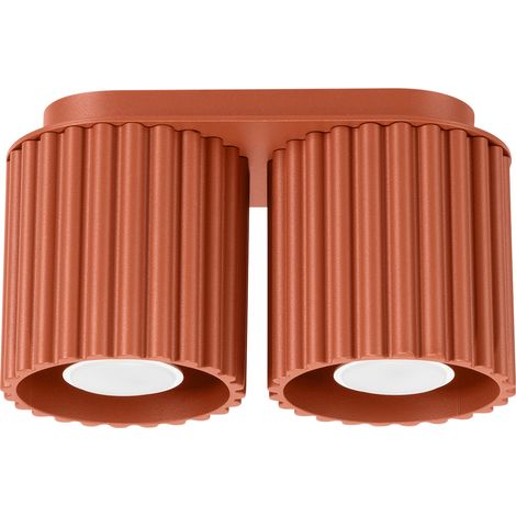 Moderne ovale Deckenleuchte in Ockerrot, 21 cm Durchmesser, mit gerillten Spots, 2 x GU10 10 W, AURA Sollux Lighting