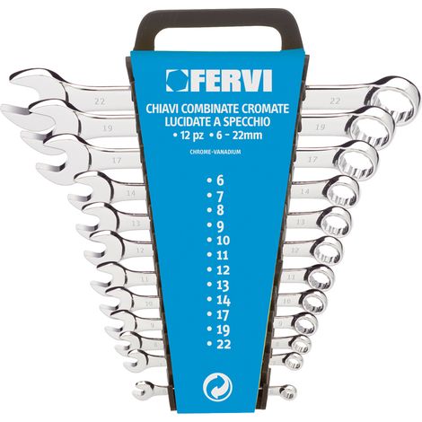Set 12 pz chiavi combinate metriche fisse stella 6-22 mm cromate Fervi 0199