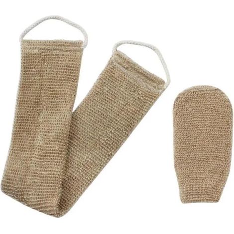 Sangle Lave Dos, Lanière Crin Gant Exfoliant, Bande Dos Exfoliante en Chanvre Naturel pour Dos Corps Bain Douche Homme Femme (1/4)