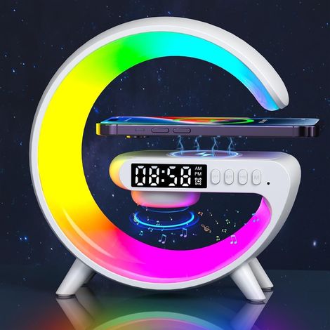 Sveglia con simulatore di alba, illuminazione d'atmosfera con altoparlante Bluetooth, luce notturna dimmerabile, lampada intelligente con sincronizzazione musicale (bianco)