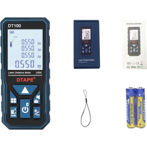 Digital Laser Distance Meter,DT100 100m Digital Laser Meter,Length/Area/Volume/Pythagorean Theorem Theorem Measurement with LCD Backlight