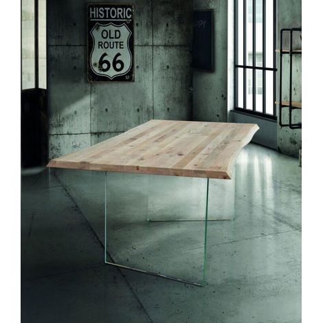 Tavolo piano in legno con gambe vetro Dimensione Tavoli: 180 x 90