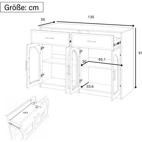 Kücheninsel mit LED-Beleuchtung und großer Arbeitsplatte, freistehender Küchenschrank mit Schubladen, verstellbaren Einlegeböden und transparenten Bogentüren für Esszimmer und Küche (Schwarz) (1/5)