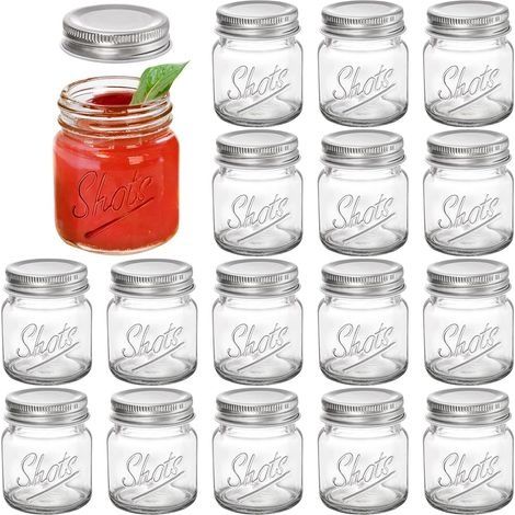 Lot de 16 mini bocaux Mason avec couvercles – 56,7 g – Verres à shot Mason Shooter en verre pour boissons, shots, desserts (1/5)