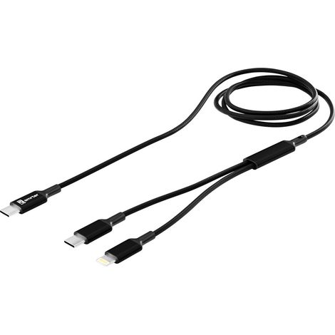 Smrter Câble USB-C® en Y USB-C®, Connecteur Lightning 120 cm noir connecteur aluminium, gaine textil