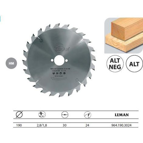 Lama di sega circolare per macchine portatili Classic ø 190 Diametro foro 30 Spessore 2,8/1,8 Numero denti 24