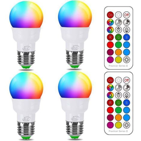 Ampoule Couleur LED, Équivalent 40W, E27 Telecommande Blanc Chaud 2700K Changement de couleur Ampoule 5W (Lot de 4) (1/5)