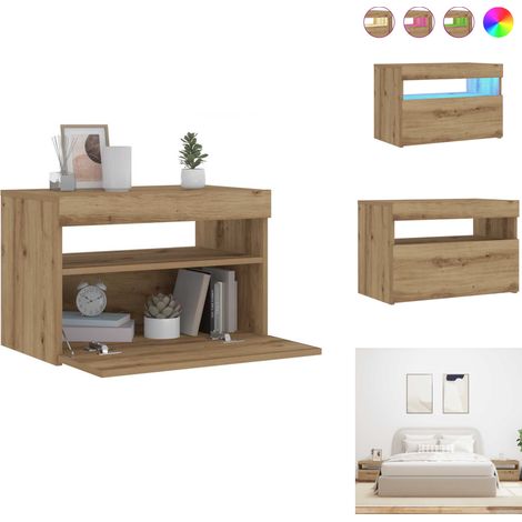 Table de chevet avec lumières LED chêne artisanal 60x35x40 cm - Table De Chevet - Tables De Chevet - Table De Nuit - Armoire De Lit (1/5)