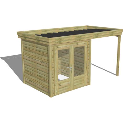 ABRI DE JARDIN bois Pin autoclave 27mm - 4,14x2,14m / 8,9m2 - Bac acier - Abri Français