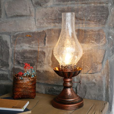 Lampe de table rétro industrielle – Style rustique, abat-jour en verre, ampoule incluse – Idéale pour la chambre et la table de chevet (1/4)