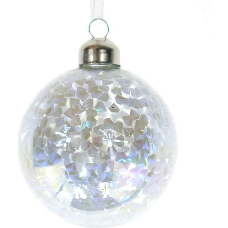 Kaemingk – Boule de Noël à grands flocons de neige irisés – Transparente, verre, Ø 8 cm