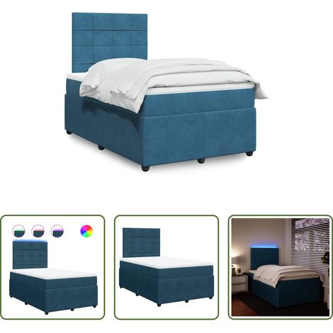 Matelas à ressorts ensachés - Sommier à lattes de lit et matelas bleu 120x190 cm velours (1/5)