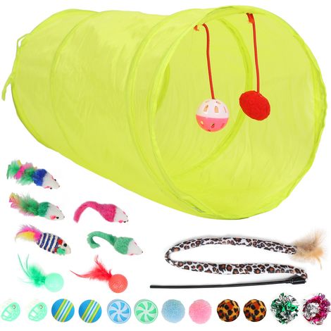 Ensemble de jouets pour chatons : plumes, tunnel, bâtonnets, balles, clochettes et souris. (1/5)