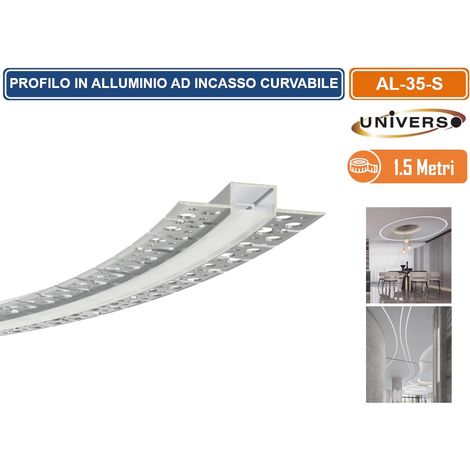 UNIVERSO AL-35-S PROFILO IN ALLUMINIO FLESSIBILE E CURVABILE AD INCASSO 1,5 METRI PER STRIP LED MAX 12.6MM (1/5)