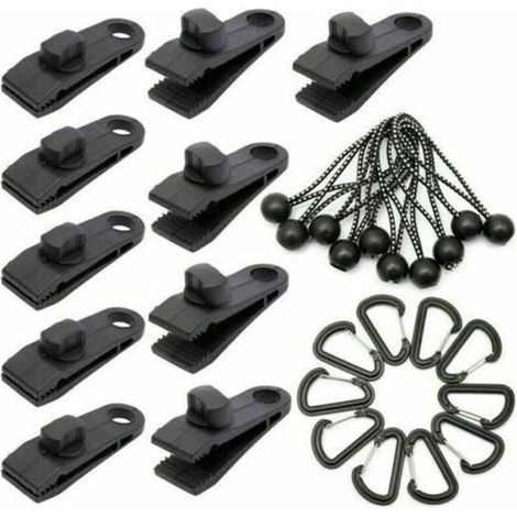Vente chaude-Lot de 10 Clip de Fixation Bache avec 10 Cordon Elastique avec Boule pour Auvent, Clips de Verrouillage Clips de Bâche Clips Toile de Tente en Linoléum en Plastique pour Bache Auv,de DEBU (1/5)