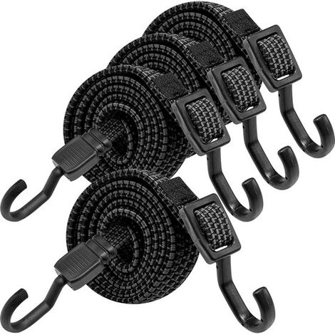 Sandows élastiques avec crochets – Longueur 100 cm – Élastiques noirs réglables – Pour bagages, porte-bagages, bâches, camping (lot de 4, gris foncé) (1/5)